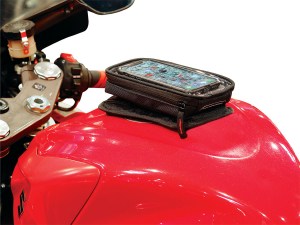 Photo showing magnetic phone holder on red tank
